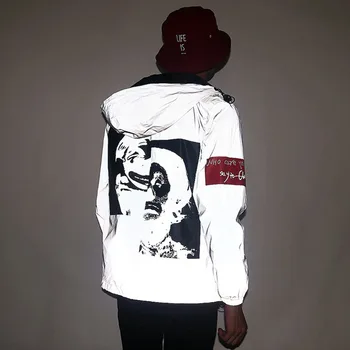 

New Reflective 3m Jacket Tide Brand Men Women Clown Casual Hiphop Windbreaker Couple Night Coat Hooded Fluorescent Clothing