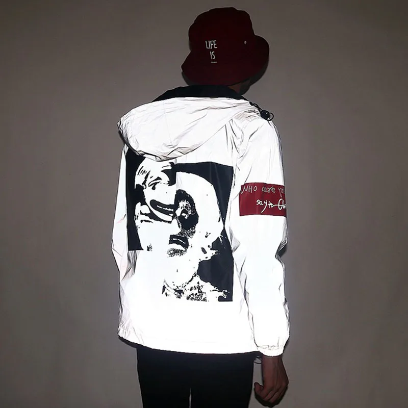 Hot Sale  New Reflective 3m Jacket Tide Brand Men Women Clown Casual Hiphop Windbreaker Couple Night Coat Hoo