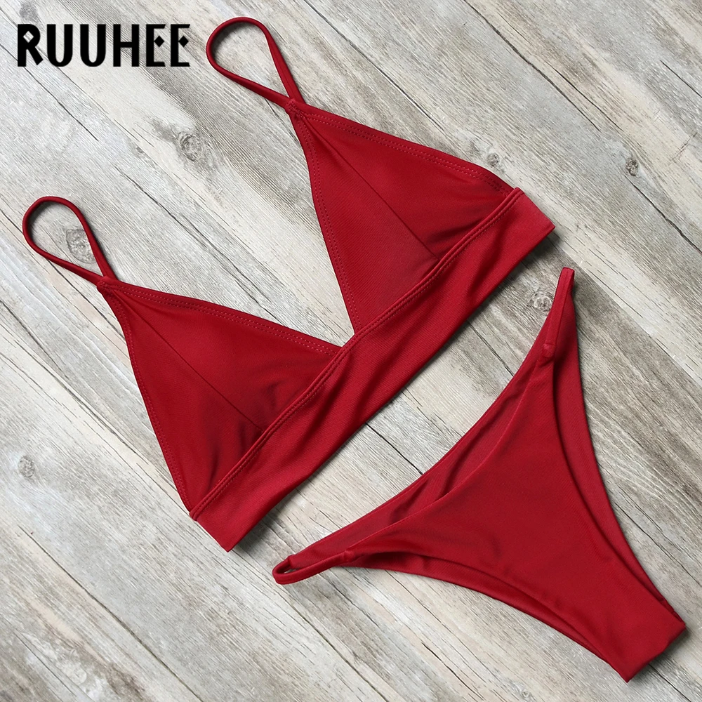 

RUUHEE Bikini Swimsuit Women Swimwear Push Up Bathing Suit Solid Bikini Set 2017 Summer Female Beachwear With Pad Biquini Bather