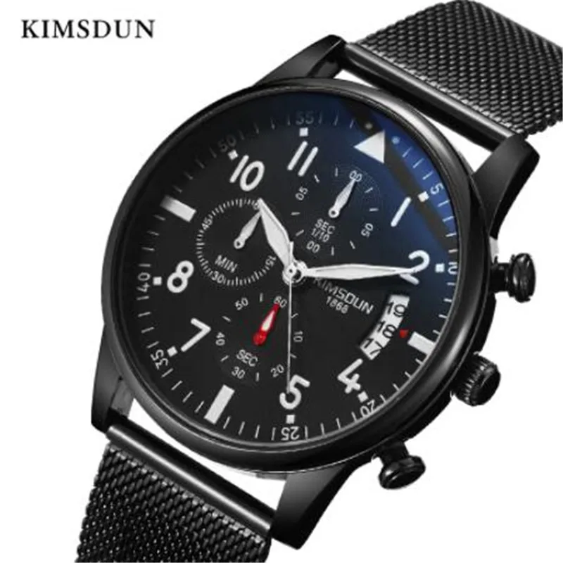 

Fashion casual kimsdun men's classic luxury business quartz Chronograph watch luminous stainless steel strap waterproof Relogio