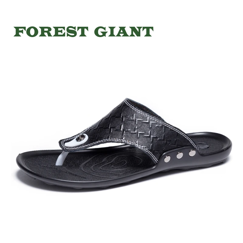 FOREST GIANT Men Slippers Fashion Men Flip Flops Casual Leather Male Slippers Summer Flip Flops 