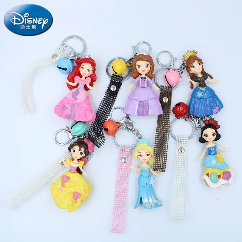 

Disney 6PCS/Lot Princess Doll Key Link Hanging frozen Ice and Snow Queen Isana Sophia Princess Snow White Mermaid Children Toy