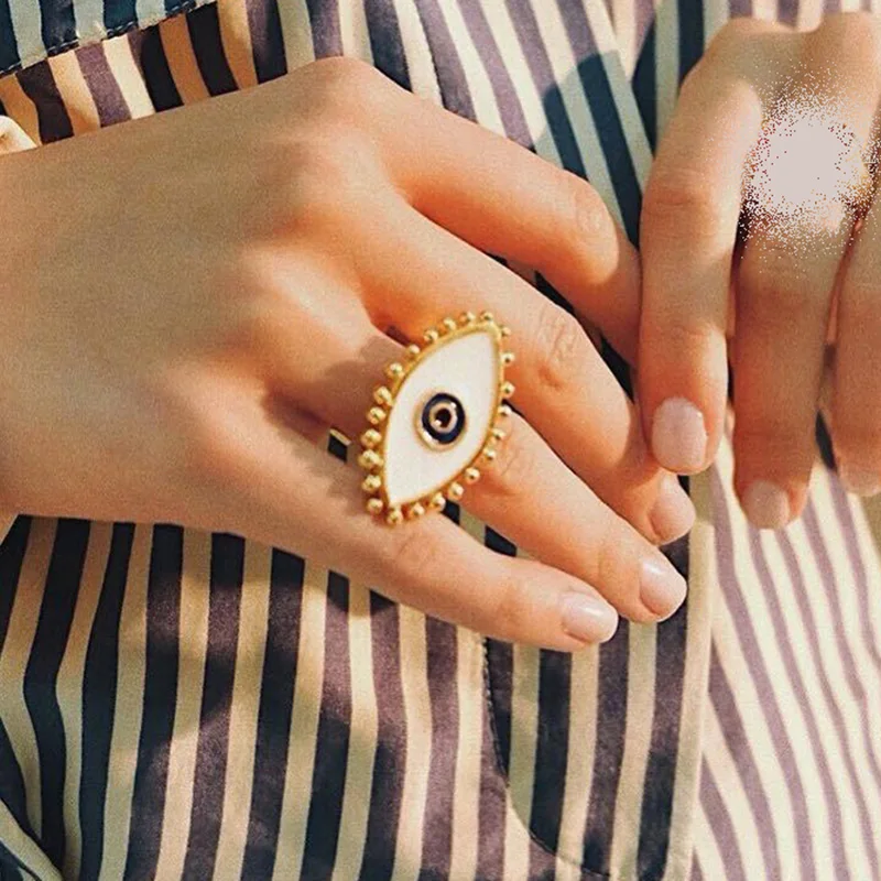 

2019 New Fashion Adjustable Gold Color Dripping Oil Evil Eye Finger Rings For Women Lady's Vintage Midi Knuckle Ring Jewelry