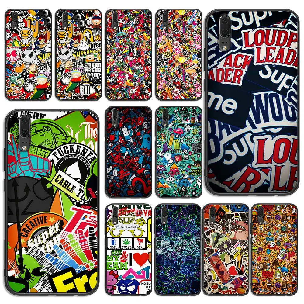

Sticker Bomb Illustration Pattern Colorful soft phone for Huawei P8 P9 P10 P20 P30 Lite Pro P Smart 2016 2019 TPU Soft Silicone