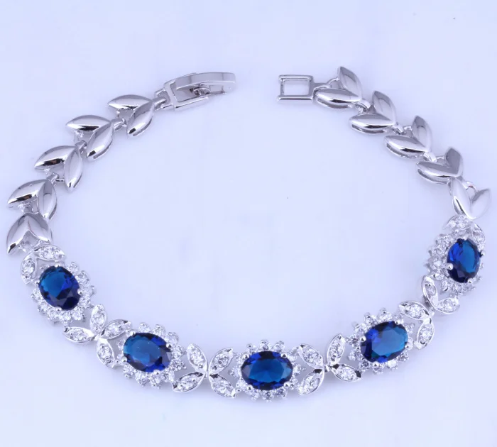 

Love Monologue Exquisite Blue Crystal White Cubic Zirconia 925 Stamp Silver Color Link Bracelet for Women 20.5 CM S0400