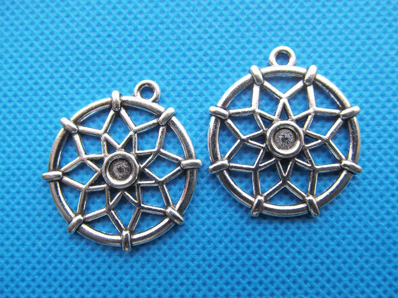 50pcs Antique Silver tone Hollow Dream Catcher Connector Pendant Charm/Finding,For Bracelet Necklace,For 4mm Cabochon