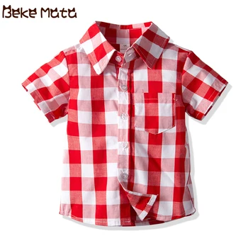 

BEKE MATA Baby Boys Shirts Summer Kids Shirts For Boy Short Sleeve Plaid Turn-down Collar Child Tops Children's Clothing 2-9 Y