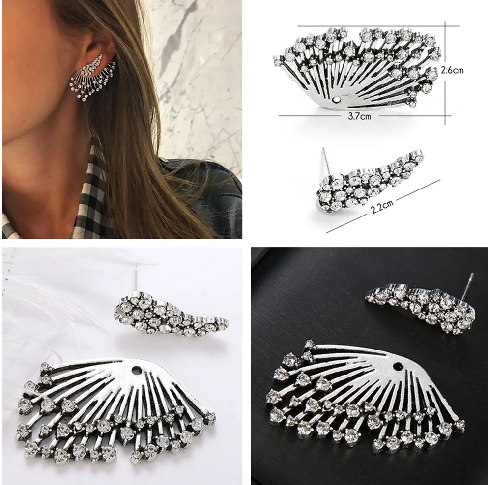 

1PC Fashion Black Gold Silver Color Gothic Women Cool Jewelry Angel Wings Rhinestone Leaves Stud Earrings Vintage Gifts