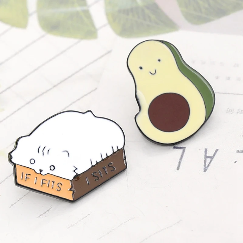 

1Pcs Cute Kawaii Cat Avocado Brooch Lapel Pins Enamel Children Women Backpack Hat Clothes Decor Metal Badges Jewelry Brooches