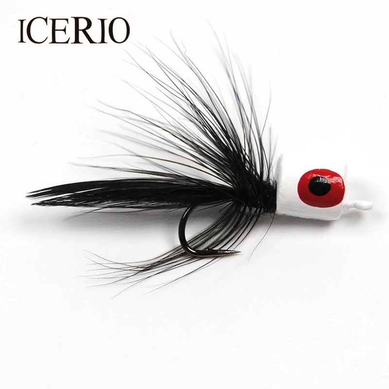 ICERIO 6PCS Floating Foam Poppers Lure Black Tail White Body for Trout Panfish Bass Fly Fishing #7