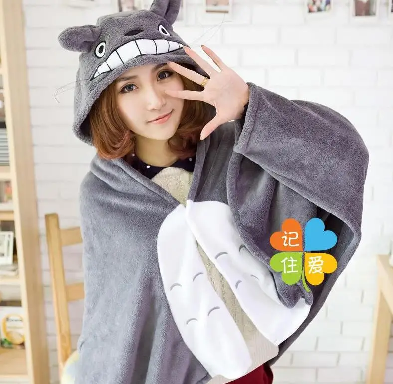 

My Neighbor Totoro Lovely Plush Soft Blanket Cloak Women's Cat Style Cosplay Cape Poncho Gray Coral Fleece M L High Quality
