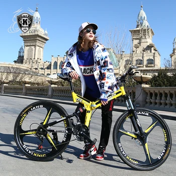

26 inches 21 Speed Folding Bicycle Male / Female / Student Mountain Bike Double Disc Full Shockingproof Frame Brakes