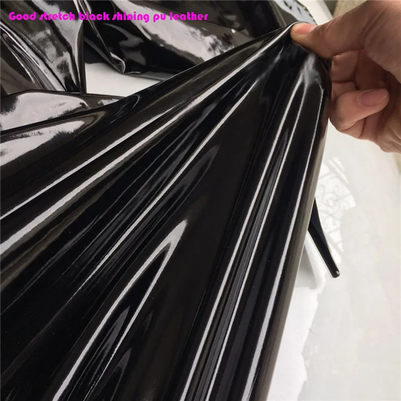 

Nice Black Shining Mirror PU Leather Fabric Stretch PU Artificial Leather Sewing Material for Sexy Pants DIY Bodysuits Clothing