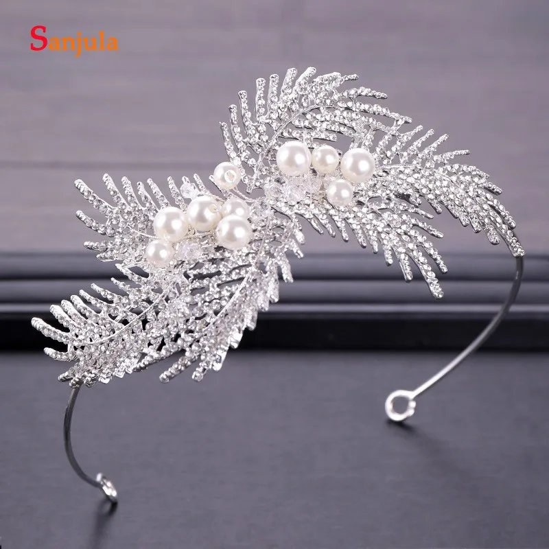 

Crystal Feather Bridal Hairbands Wedding Hair Accessories Rhinestone Leaf Hair Tiaras Diadem Crown Brides Headpiece T104