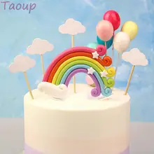 Taoup Cloud Rainbow Unicorn Cake Topper Wedding Horns Unicorn Birthday Party Supplies Cake Flags Baby Shower Decor Boy Favors