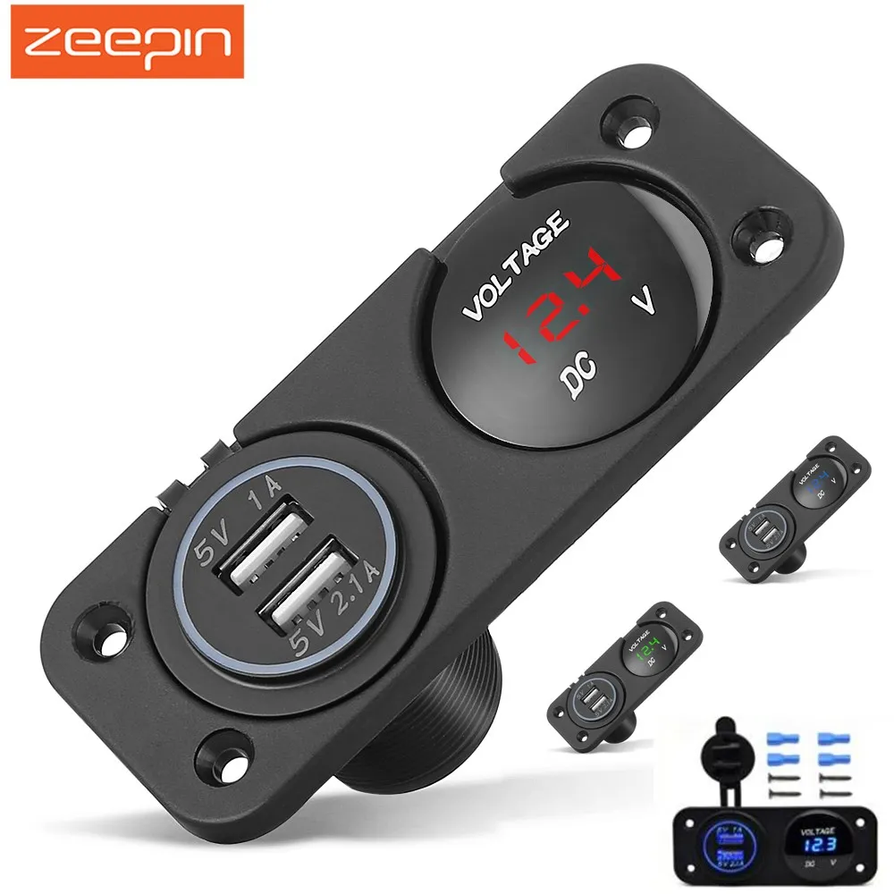 Zeepin 3 в 1 двойной зарядное устройство USB с DC 12 24 В красный синий зеленый свет