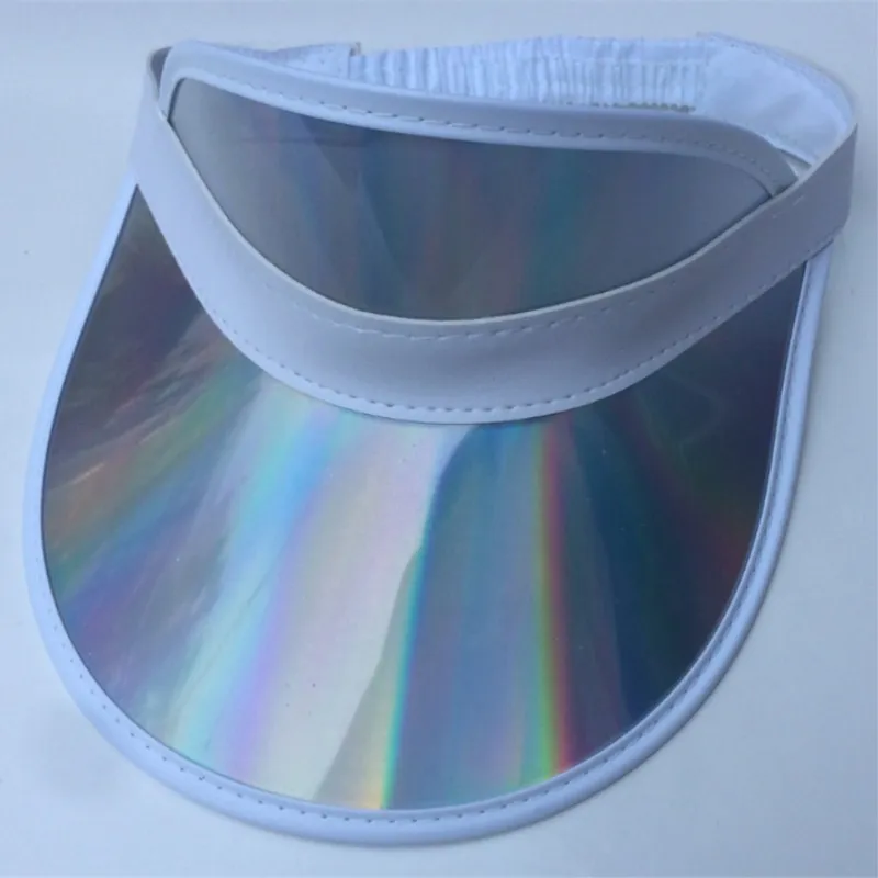 Unisex Summer Laser Plastic PVC Empty Top Hat Elastic Bands Shine Sun