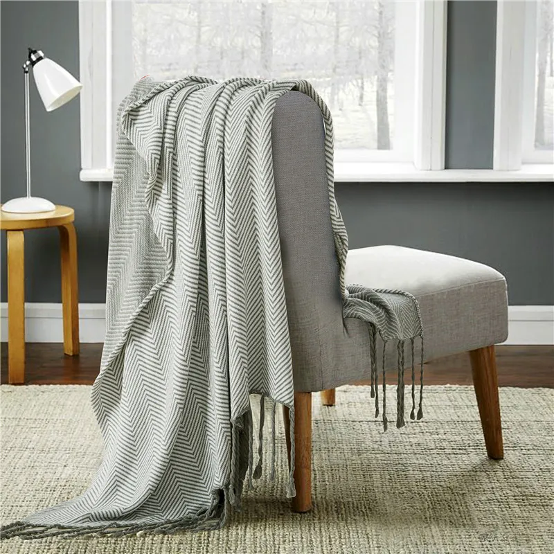 cozzy decorative throw couch cotton thread sofa cover blanket knitted tweed with fringes grey white chevron - Decorative Throw Blankets cozzy decorative throw couch cotton thread sofa cover blanket knitted tweed with fringes grey white chevron - Decorative Throw Blankets