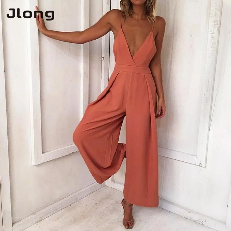

Long Bodysuit Fashion Summer Spring Women's V Neck Backless Romper Jumpsuit Bow Loose Coveralls Playsuit Macacao Clothing