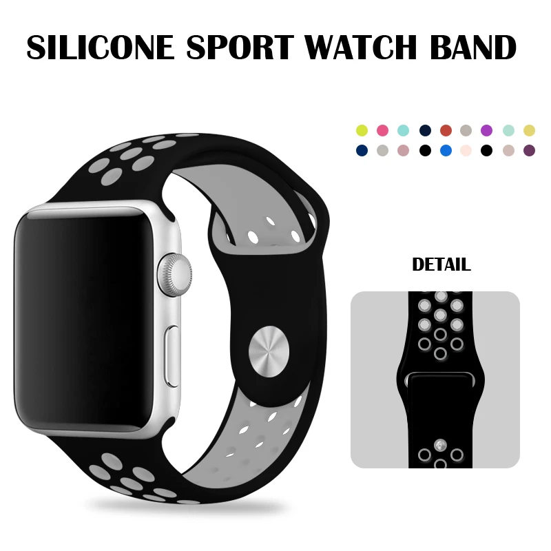 

Apple Watch Nike Band 42mm Sport Silicone Strap Black Gray Replacement Wristbands 38mm For Iphone Watch Series 3 Iwatch Series 2