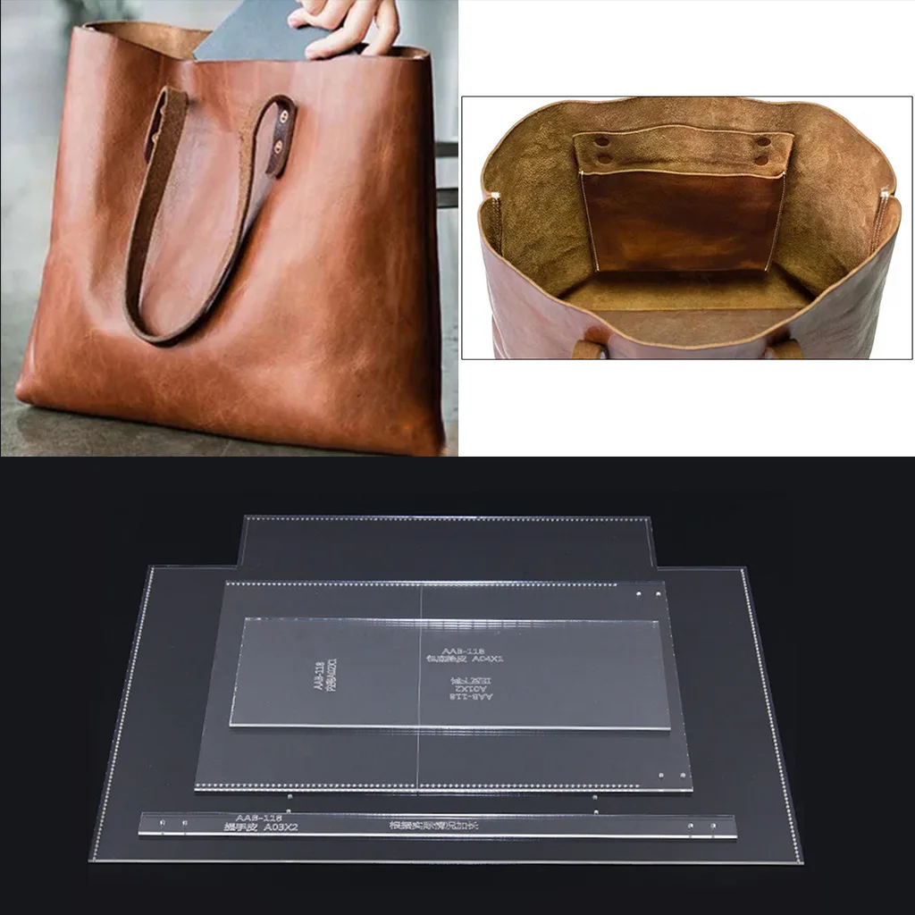 4 Pieces/Set Acrylic Shoulder Bag Tote Handbag Pattern Template Stencil DIY Leather Hand Craft