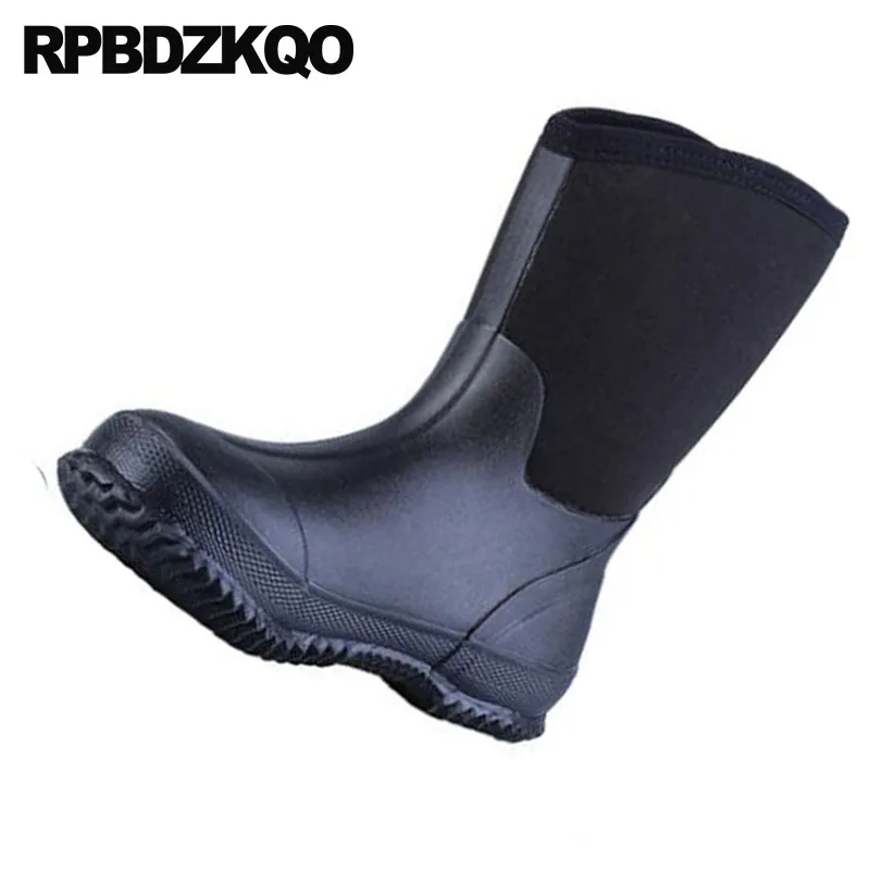 Botas Sobre Homens Pvc De Chuva Moda Preto Rainboots Queda Dos Impermeável Patchwork Bezerro Altas Plus Size 2018 Barato Deslizar Borracha Sapatos Meados xOwIFrqZPO