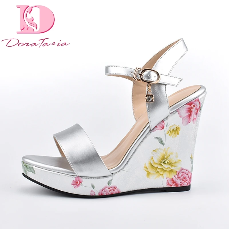 

Doratasia New Big Size 41 Brand Design ankle-strap Sandals Flower Party Shoes Woman Wedges High Heels Platform Women Sandals