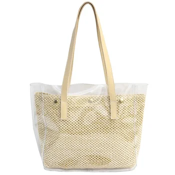 

Tourism Beach Big Bag Female Summer Transparent Jelly Woven Shoulder Bag Large Capacity Handbag
