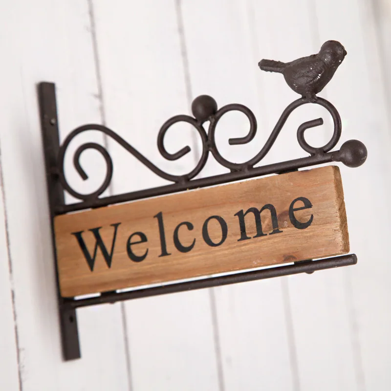 1087 6 De Réductionrétro Vintage Bienvenue Signe Plaque Métal Bois Oiseau Bienvenue Signe Pour Bar Café Magasin Magasin Mur Montage Signe In