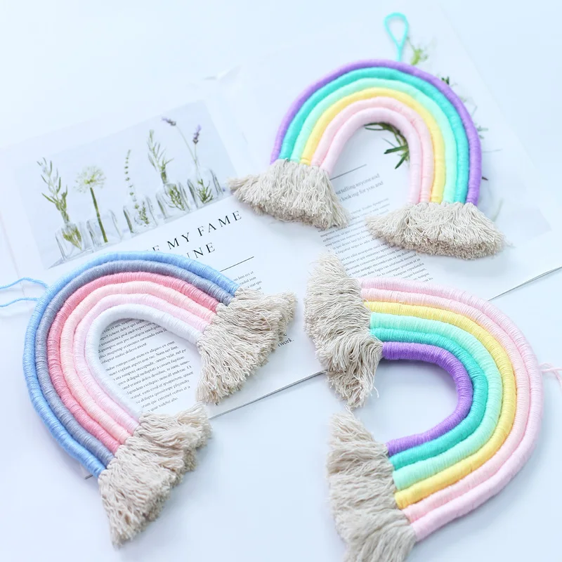 INS Nordic Arco Iris borlas niños habitación colgante de pared adornos hechos a mano macramé Bohemia artesanal indio decoración de la foto Accesorios