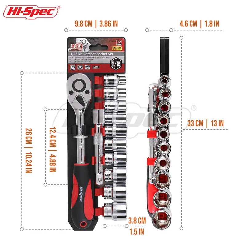 Hi-Spec 12pc 1/2 72T Socket Wrench CR-V Bike Torque Wrench Spanner Set 10-24mm Socket Set with Ratchet Wrench Auto Repair Tools Hi-Spec 12pc 1/2 72T Socket Wrench CR-V Bike Torque Wrench Spanner Set 10-24mm Socket Set with Ratchet Wrench Auto Repair Tools