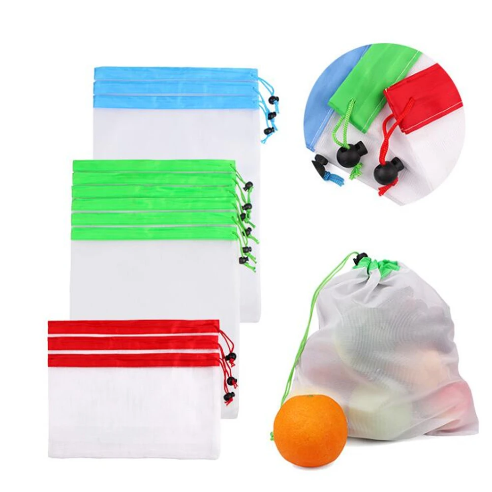 

Reusable Mesh Produce Bag Storage Fruits Vegetable Garden Kitchen Bags with Drawstring Shopping for Grocery Baby Toys Sundries