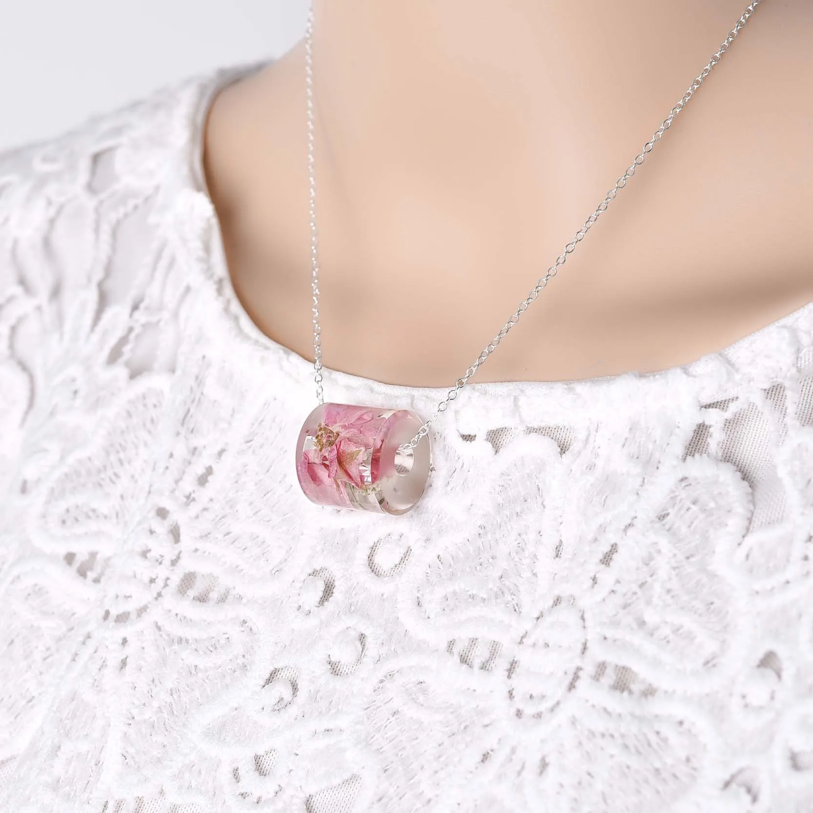 Toko Online 2017 Baru Resin Liontin Nyata Bunga Kering Kalung Lucu