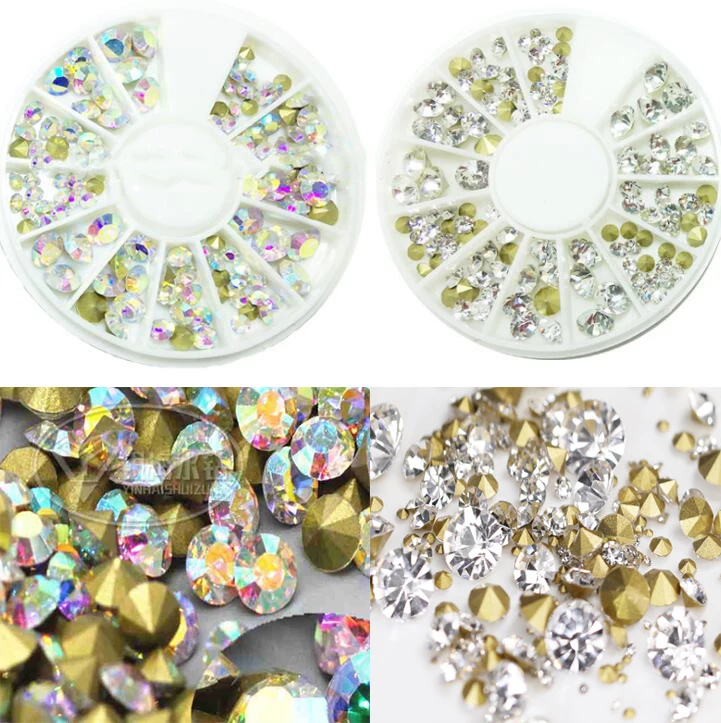 

3D Nail Rhinestones, Wheel Crystal Clear Rhinestones, Crystal Clear Pointed Back, Nail Art Wheel, Mixed Sizes Nail Decoration