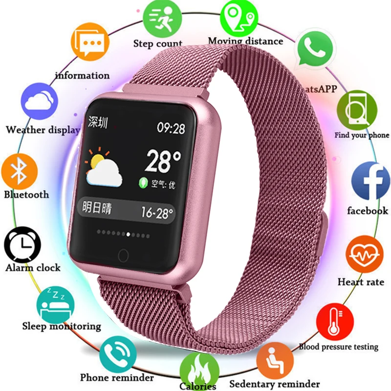 

Smart Watch Men Women Blood Pressure Heart Rate Monitor Fitness Sports Tracker Smartwatch IP68 Connect IOS Android PK dz09 Q18