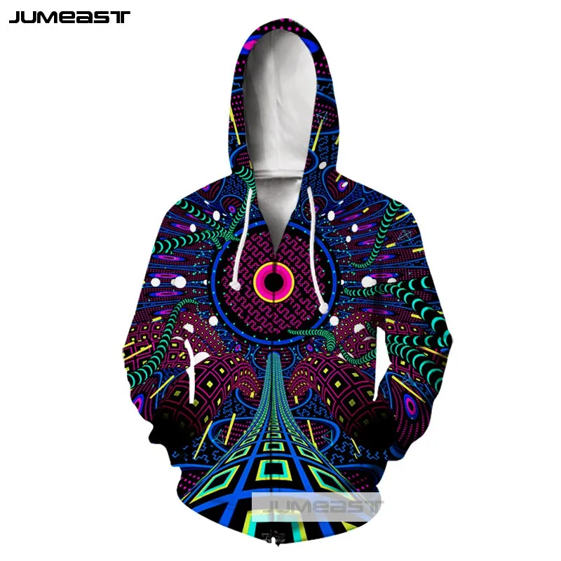 

Jumeast 3D Printed Clothes Psychedelic Abstract Men/Women Zipper Hoodies Colorful Totems Lines Long Sleeve Jacket Sport Pullover