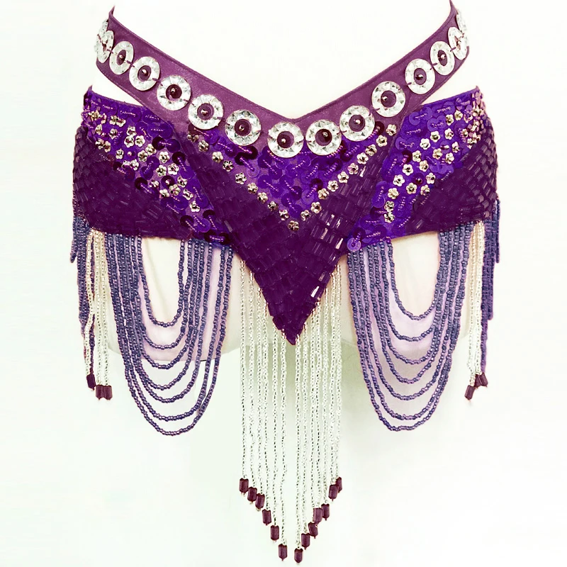 

Women Dance Wear Belly Dance Belt Beaded Fringes Hip Scarf