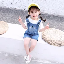 Новые летние милые джинсовые шорты с завязками для девочек и мальчиков синие свободные хлопковые штаны с рисунком для маленьких девочек