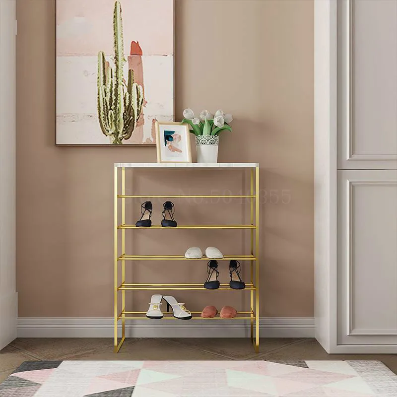

Designer Nordic wrought iron shoe rack multi-layer simple household door storage rack space modern modern minimalist gold