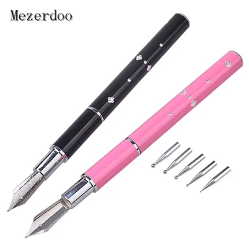 Kaufen 1 Stücke Nail Art Punktierung Linie Stift Mit 5 Punktierung Köpfe Metall Griff Malerei Zeichnung Linie Salon Nagel Schönheit Dekoration Werkzeuge