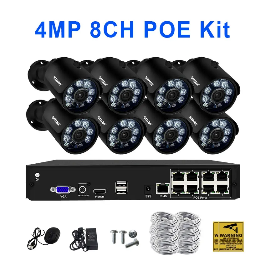 Smsuper HD 8CH 4MP POE NVR комплекты H.265 4MP POE ip-камера наружная Водонепроницаемая металлическая Экономная 40% место на жестком диске электронная почта сигнализация XMEYE - Цвет: 4MP 8CH POE KIT