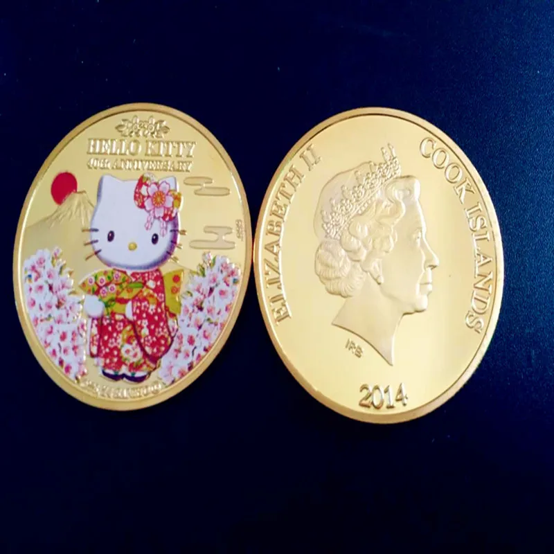 Free Shipping 40th anniversary Gold Plated Hello kitty Coin. SAKURA