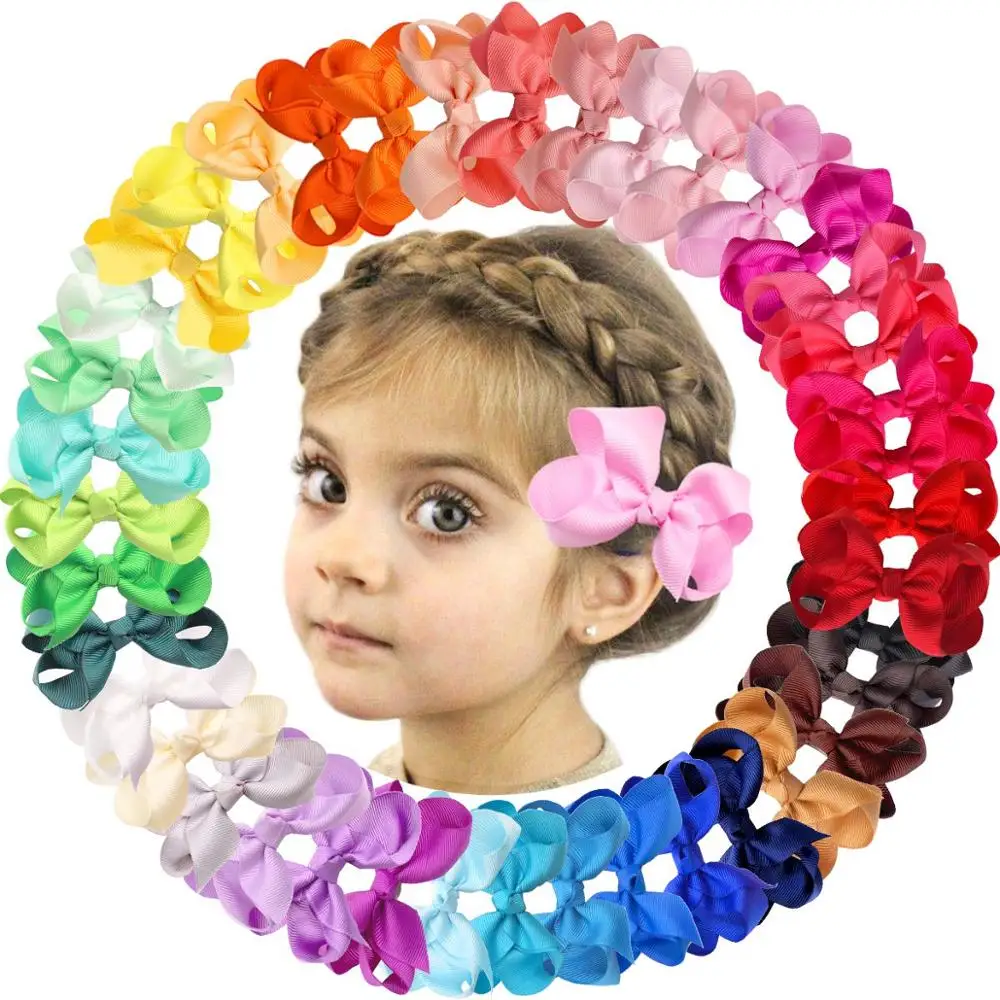 40 Colors/Set Little Girls 3" Hair Bows Clips In Pairs Mix Colors Pigtail Bow Alligator Hair Clips for Baby Girls Toddlers Kids