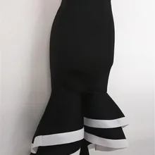 Летняя женская повседневная приталенная юбка-Русалка с завышенной талией, элегантная черно-белая Лоскутная облегающая юбка миди с оборками