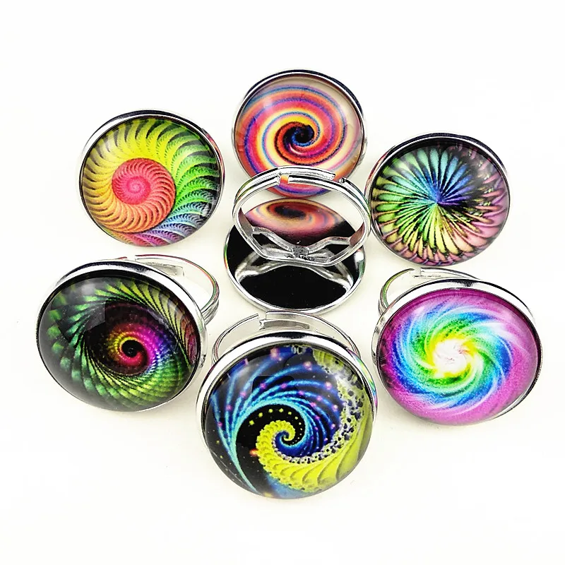 

Jiangzimei 24pcs Wave, Vortex, Cool,Cashew Flower Ring Glass Cabochon finger ring as party gift for women Girl Wholesale