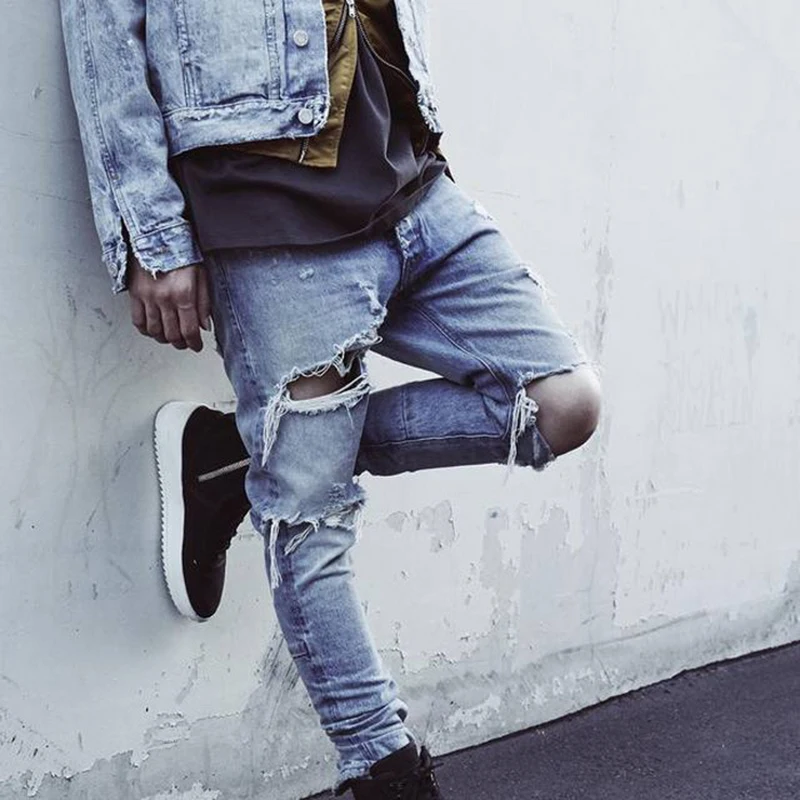 High Quality 2016 Fear Of God FOG Zipper Jeans Slim Fit Justin Bieber Distressed Denim Jeans