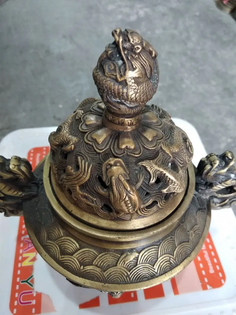 Винтажная Изысканная китайская медная курильница с драконом
