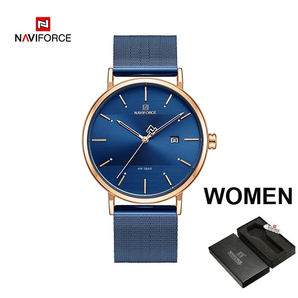 Couple watch NAVIFORCE Men Casual Dress Luxury Women Quartz Wristwatch Clock For Male Female waterproof Sport Lovers Watch - Цвет: RGBE-WOMEN BOX