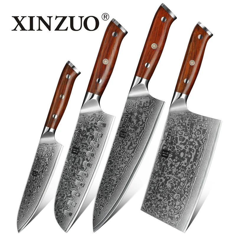 XINZUO 4PCS Kitchen Knife Set Damascus Steel Kitchen ...