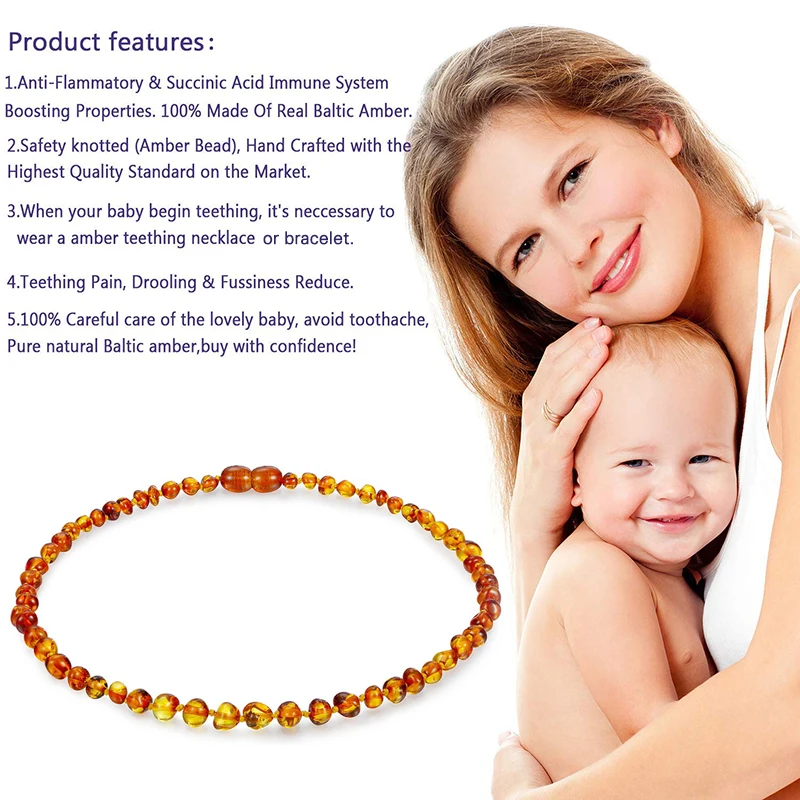 Baltic Ambers Zahnen Halskette Für Babys (Unisex) (Cognac)-Anti Flammatory, natürliche Zertifiziert Oval Baltic Schmuck 14-33 cm